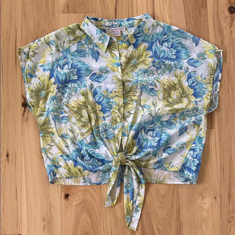 Carolyn Taylor Floral Vacation Sleeveless Top Size XL